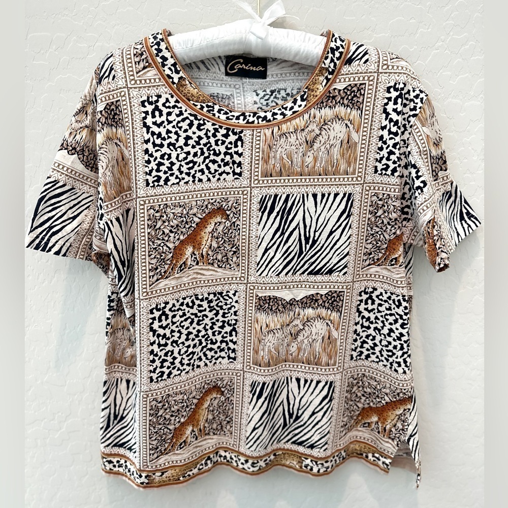 CARINA | Vintage Safari Patchwork Comfy Boxy Short Sleeve Tee | Large